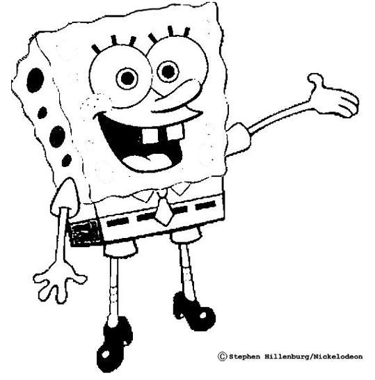 Dibujo para colorear de Bob Esponja sonriente levantando una mano a modo de presentación