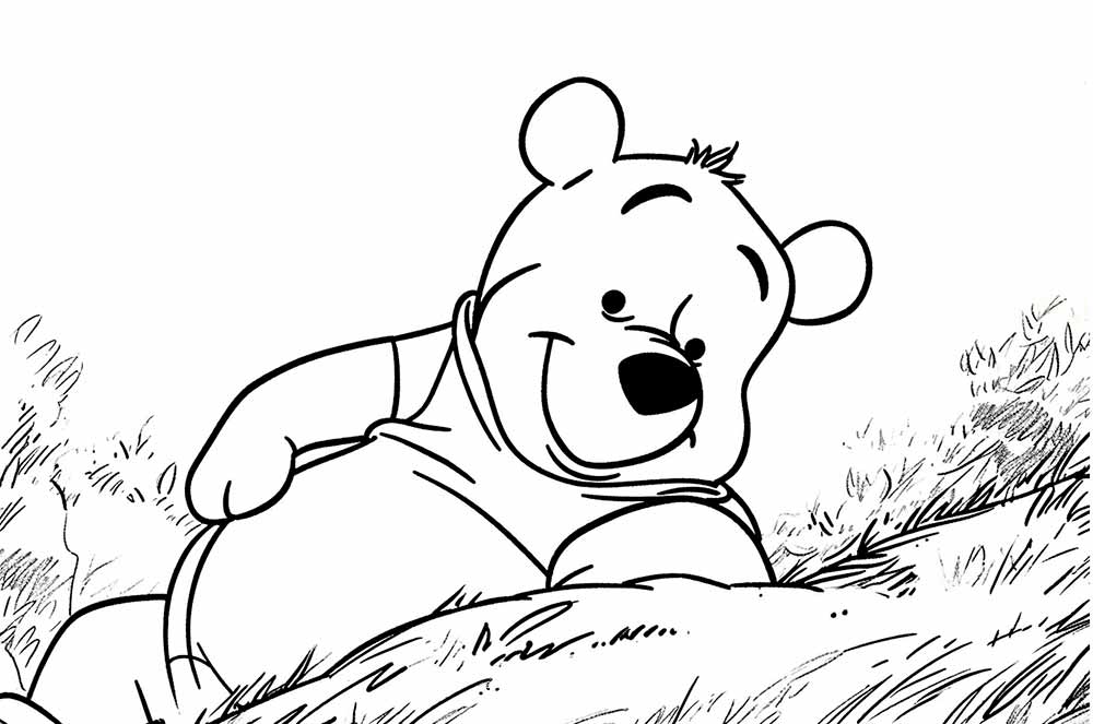 Dibujo para colorear Winnie the Pooh sobre una colina