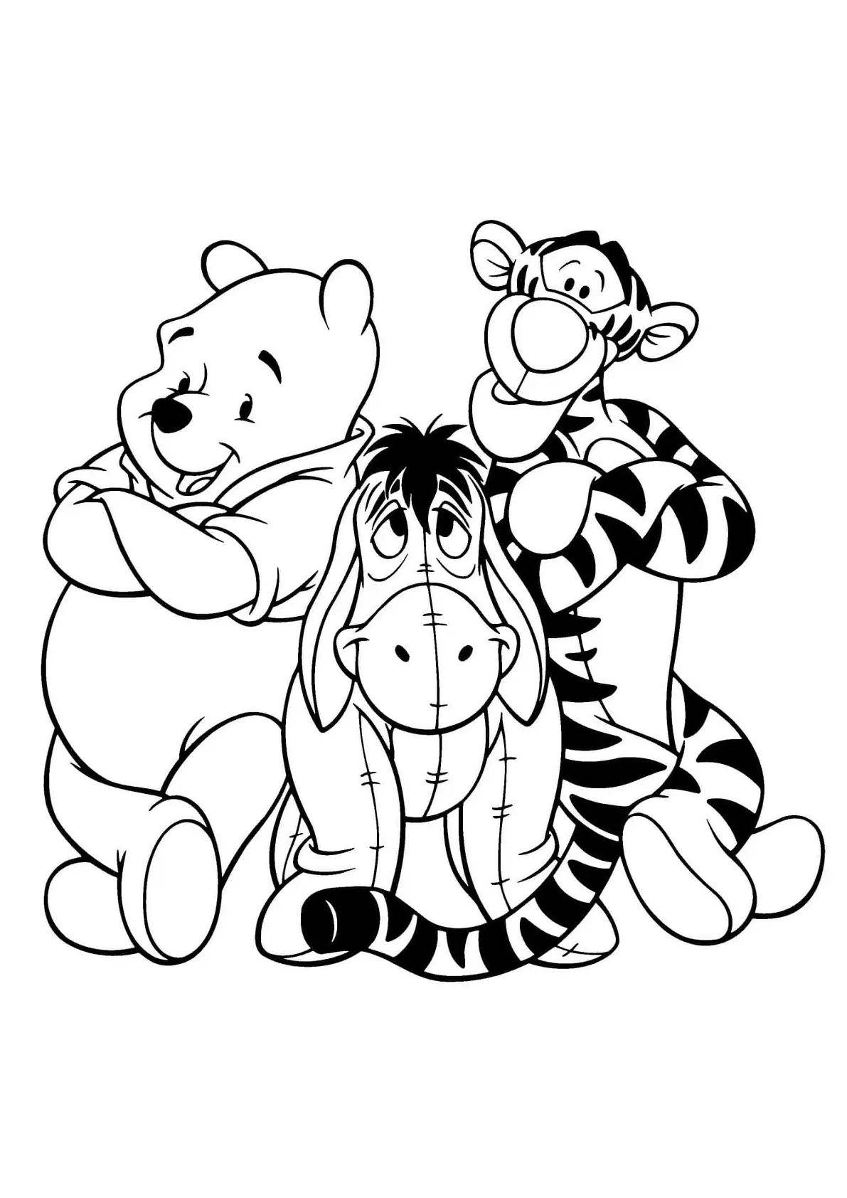 Imagen para colorear de Winnie the Pooh con sus amigos Igor y Tigger