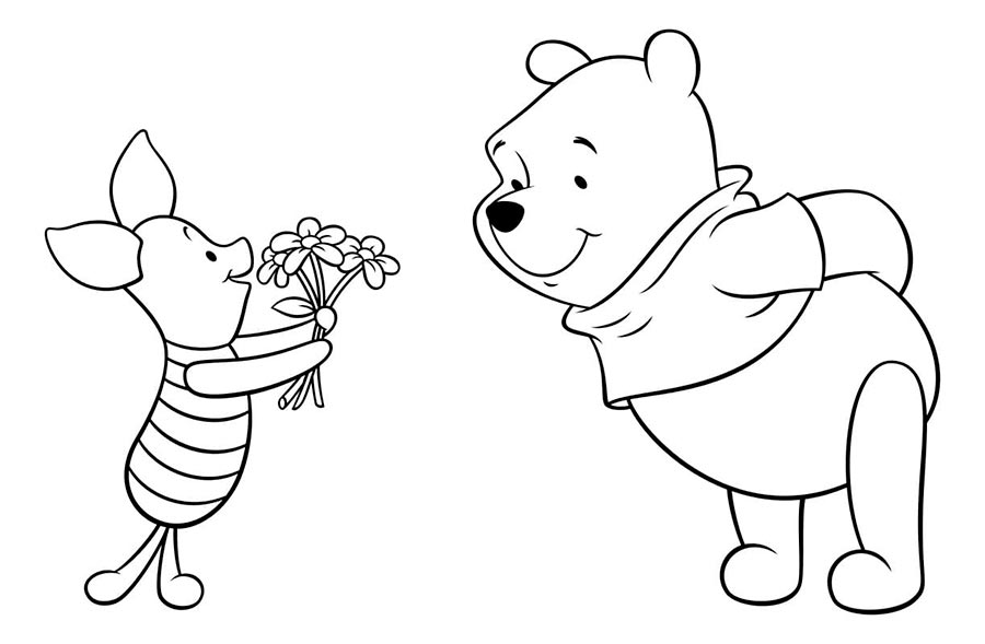 Piglet regala unas flores a su amigo Winnie the Pooh