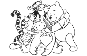 Imagen para descargar, imprimir y pintar de Winnie the Pooh, Tigger, Igor y Piglet