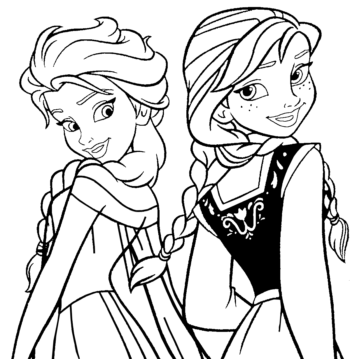 Dibujo para colorear de Elsa y Anna de la película Frozen