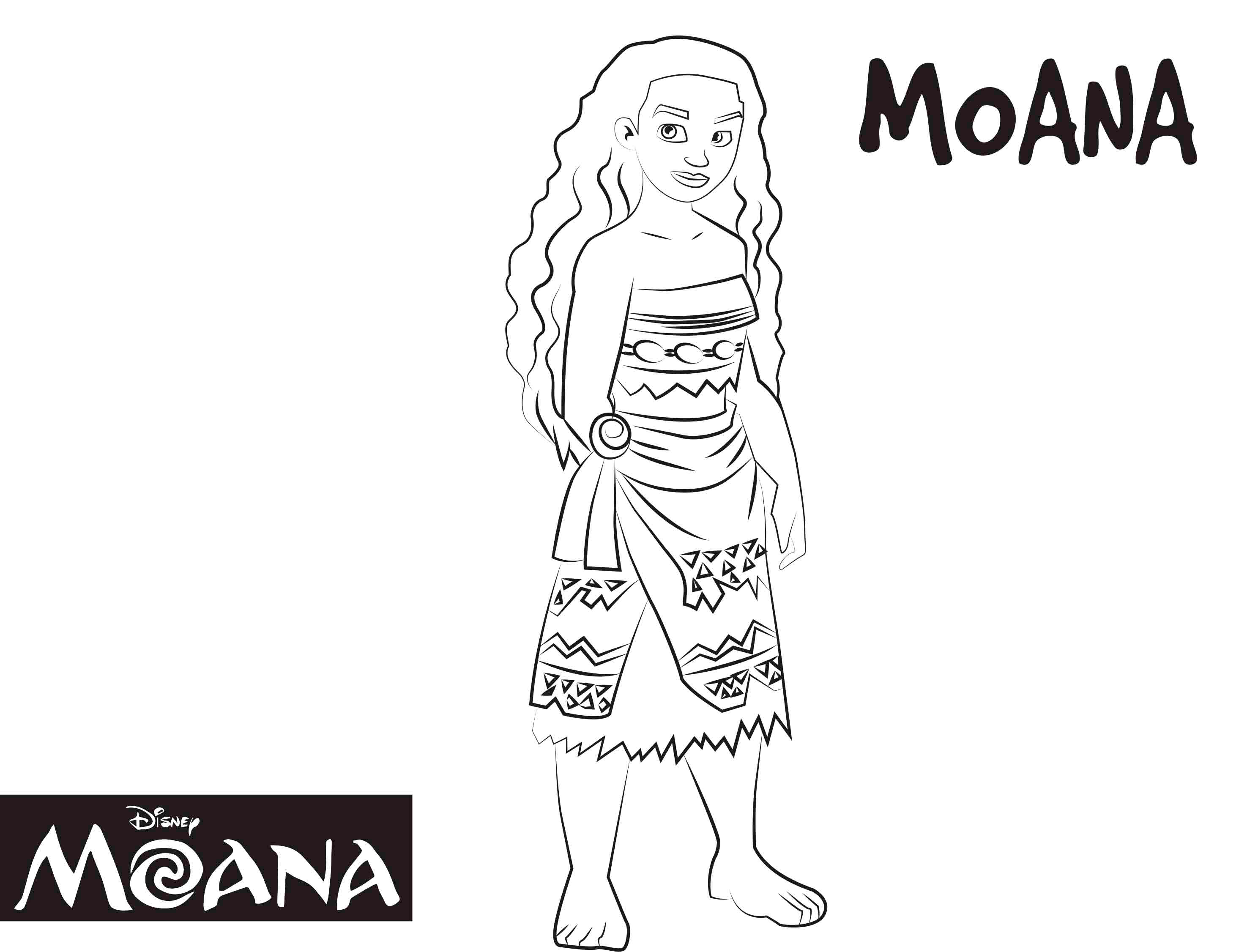 Dibujo para colorear de Moana, el personaje de la película de dibujos de Disney Moana la princesa de la Polinesia de la película de dibujos de Disney