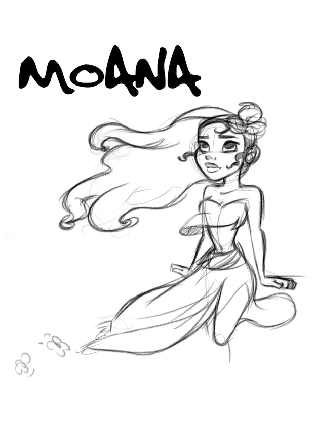Dibujo para colorear de la Princesa de la Polinesia Moana de Disney con el logotipo de la película