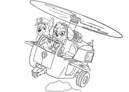 Dibujos de Chase y Skye en helicóptero.