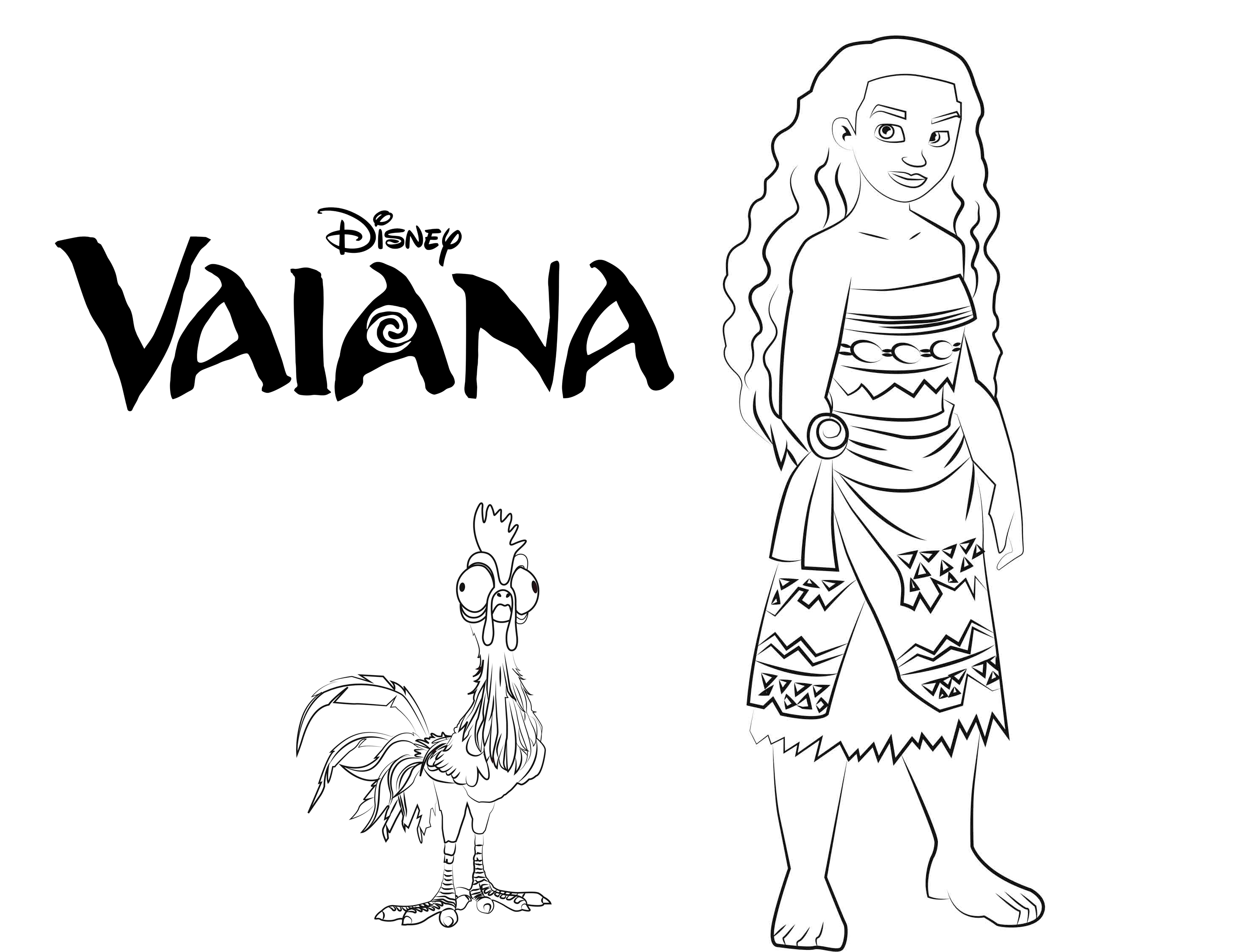 Dibujo para colorear de Vaiana Waialiki, el personaje de la película de dibujos de Disney Vaiana la princesa de la Polinesia de la película de dibujos de Disney