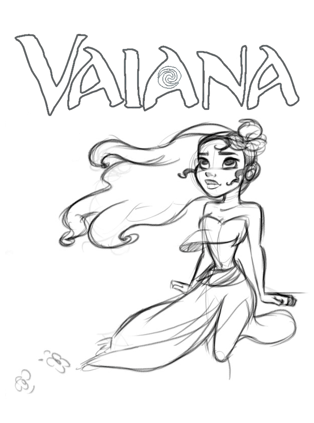Dibujo para colorear de la Princesa de la Polinesia Moana de Disney con el logotipo de la película