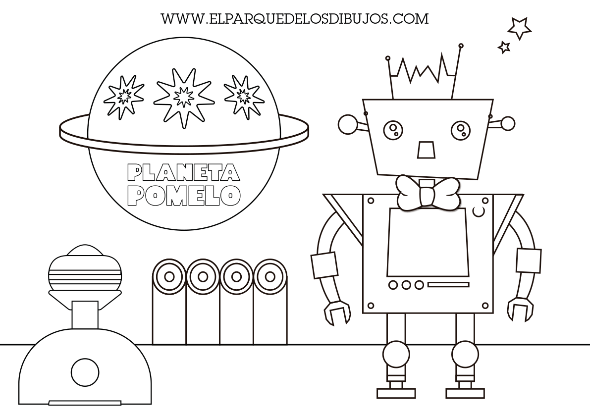 Dibujo para colorear el robot Carmelo, protagonista de Planeta Pomelo