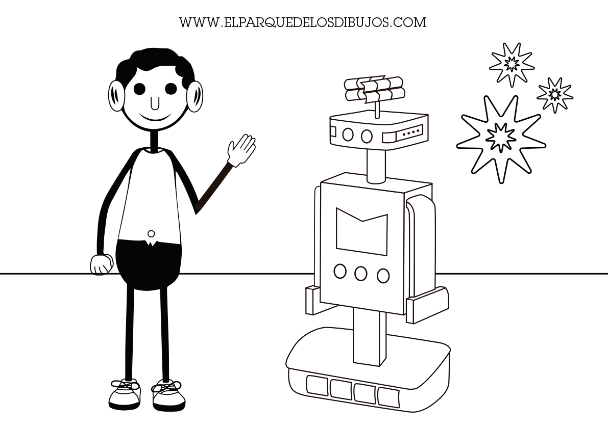Dibujo para colorear el robot Óscar y el robot Novi-301