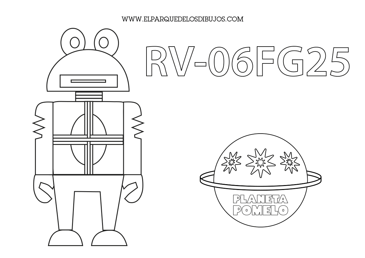 Dibujo para colorear el robot RV-06FG25 de Planeta Pomelo