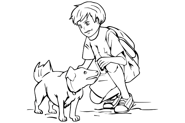 Dibujo de manga para colorear un chico con un perro