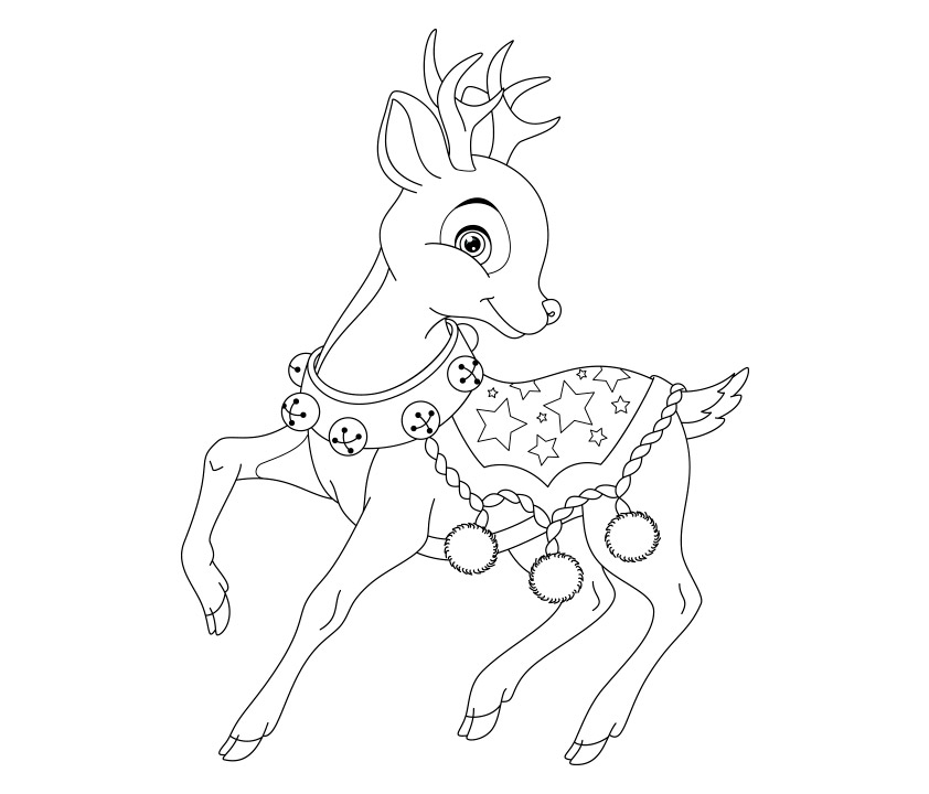 Dibujos colorear de Navidad, ciervo con cascabeles