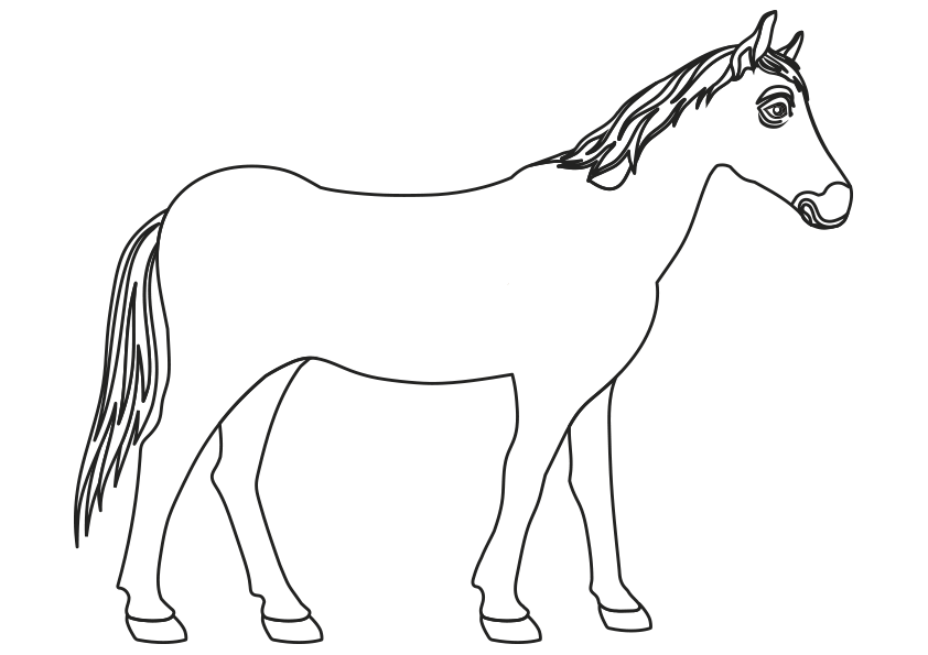 Dibujo de un caballo sencillo para colorear. Dibujo de un caballo para pintar. Dibujo de un caballo para imprimir. Dibujo de un caballo para descargar. Animals coloring pages, coloring a horse. A horse coloring page. Drawing of a horse.