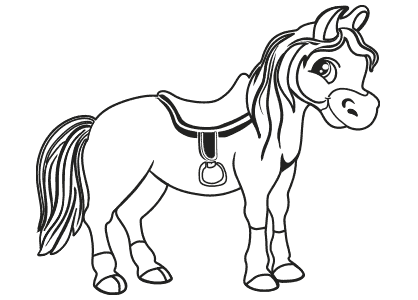 Dibujo de un caballo con silla de montar.