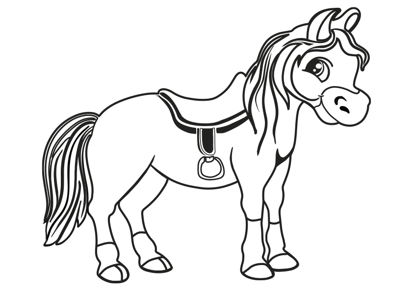 Dibujo de un caballo con silla de montar para colorear. A horse with saddle coloring page.