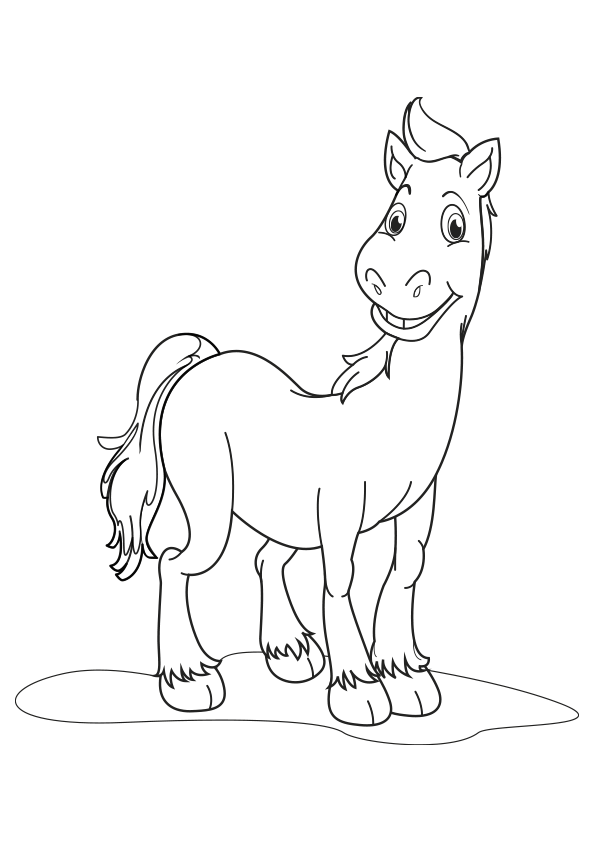 Dibujo de un caballo infantil para colorear. Drawing of a children's style horse. A horse in children's style coloring page.