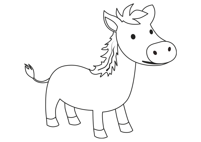 Dibujo de un caballo poni feliz. Drawing of a happy horse pony coloring page.