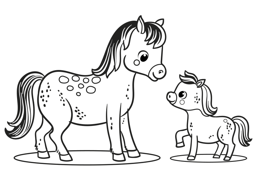 Dibujo de un caballo con su potrillo para colorear