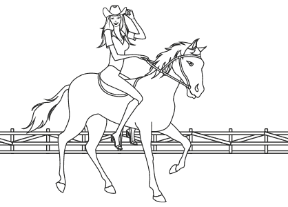 Dibujos de caballos para colorear. Caballo con una amazona.