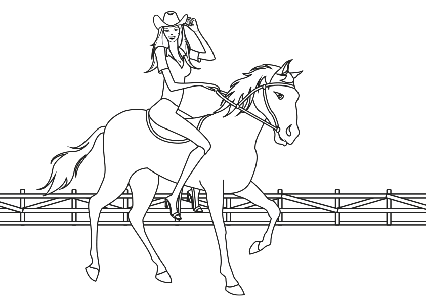 Dibujo de un caballo con una amazona para colorear. A horse with an amazon coloring page.