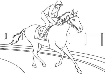 Dibujos de caballos para colorear. Caballo con un jockey.