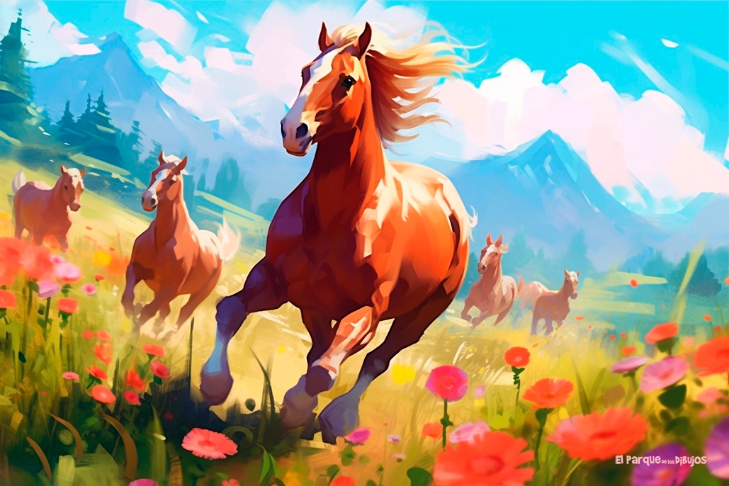Imagen nº 3, ilustración de unos caballos trotando por una pradera
