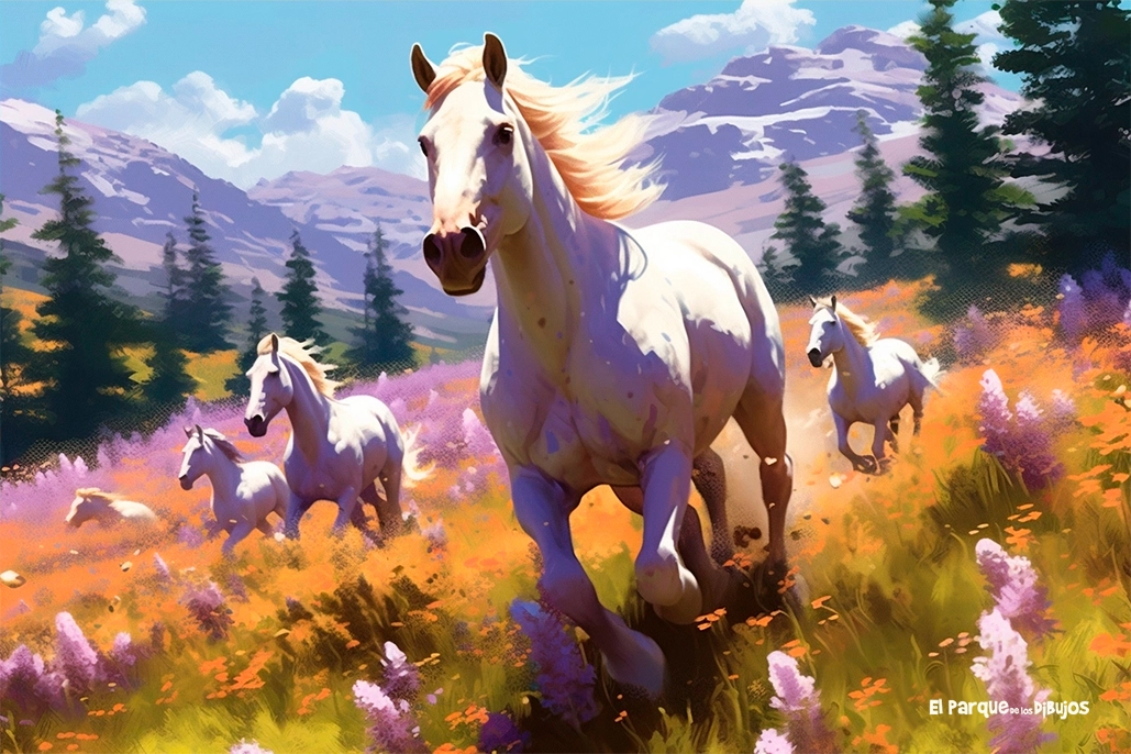 Imagen nº 4, ilustración de unos caballos trotando por una pradera