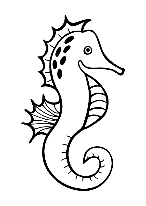 Dibujo colorear animales. Colorear un caballito de mar. Seahorse coloring  page.