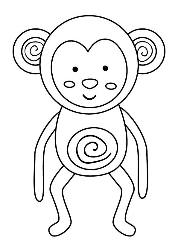Dibujo animales para colorear. Colorear un mono infantil. Animals coloring pages, coloring a children's monkey.