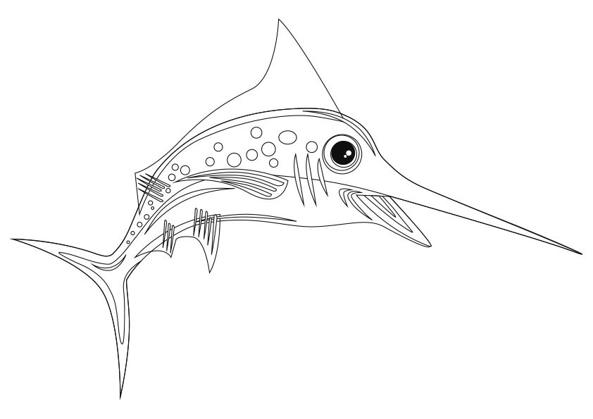 Dibujo colorear animales. Colorear un pez espada. Swordfish coloring page.