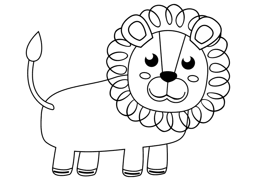 Dibujo animales para colorear. Colorear un león de dibujos animados. Animals coloring pages, coloring a cartoon lion