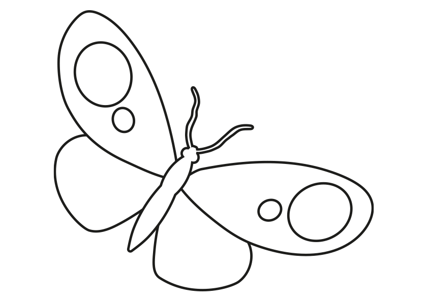 Dibujo de una mariposa con círculos en las alas para colorear. A butterfly  coloring page.
