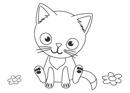Dibujo de animales para colorear. Dibujo infantil para colorear de un gatito.