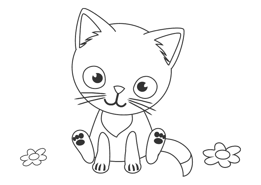 Dibujo infantil de animales para colorear un gatito.