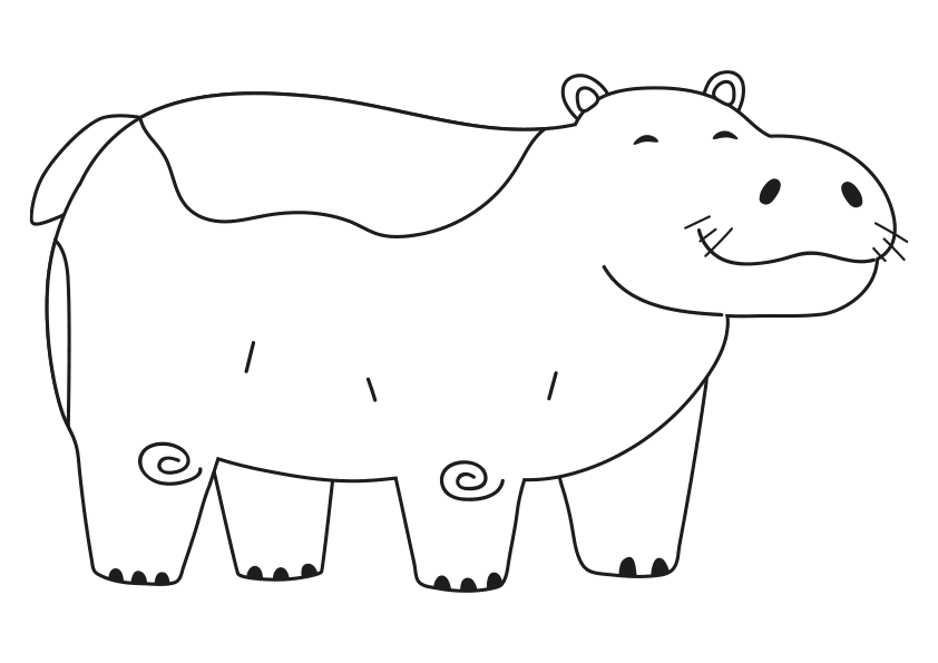 Dibujos de animales para colorear. Colorear un hipopótamo. Animals coloring pages, coloring an hippopotamus.