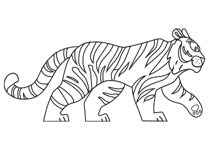 Dibujo para colorear un tigre caminando de perfil