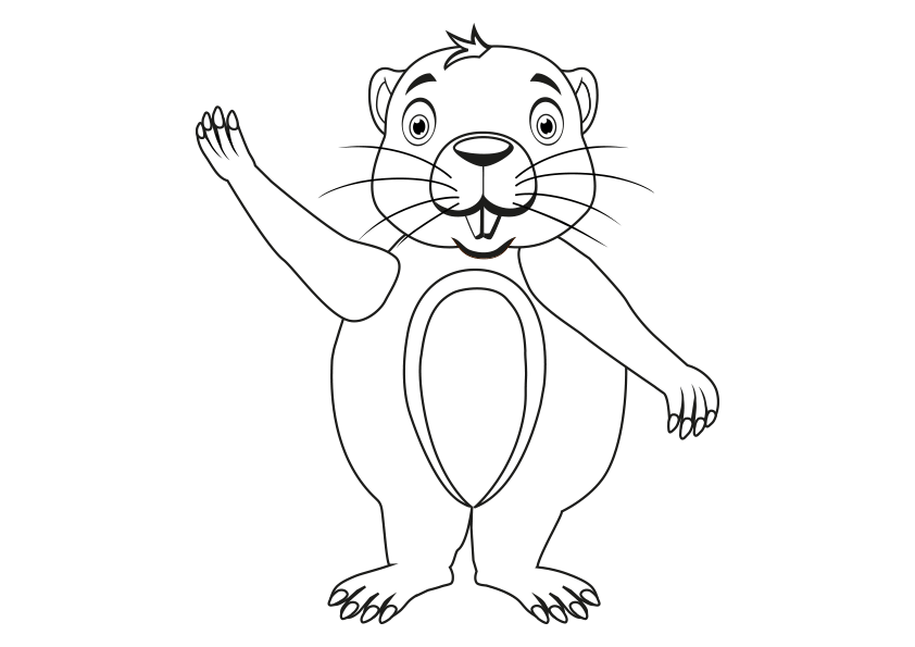 Dibujo infantil de animales para colorear un topo que saluda.