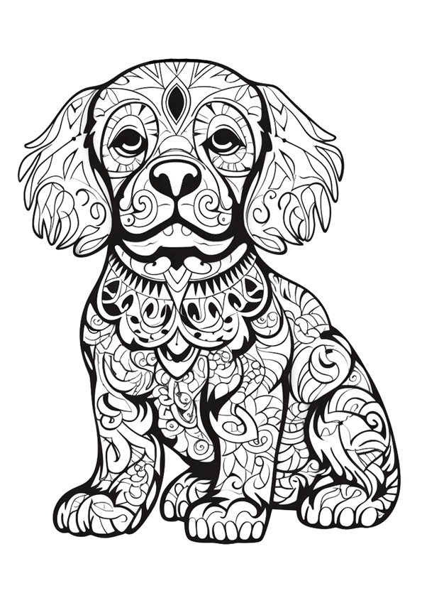 Dibujo de un cachorro de perro de estilo mandala para colorear