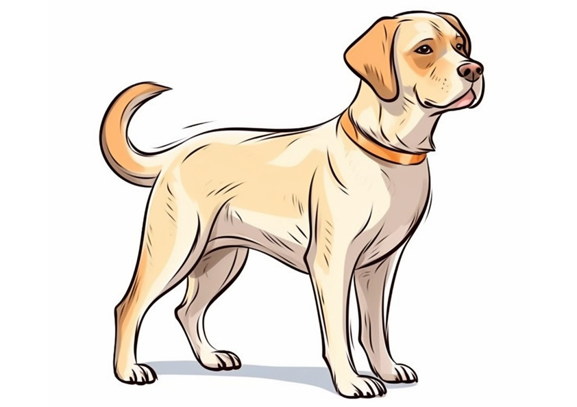 Dibujo en color de un perro de raza Labrador