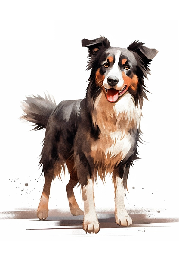 Dibujo en color de un perro de raza Border Collie