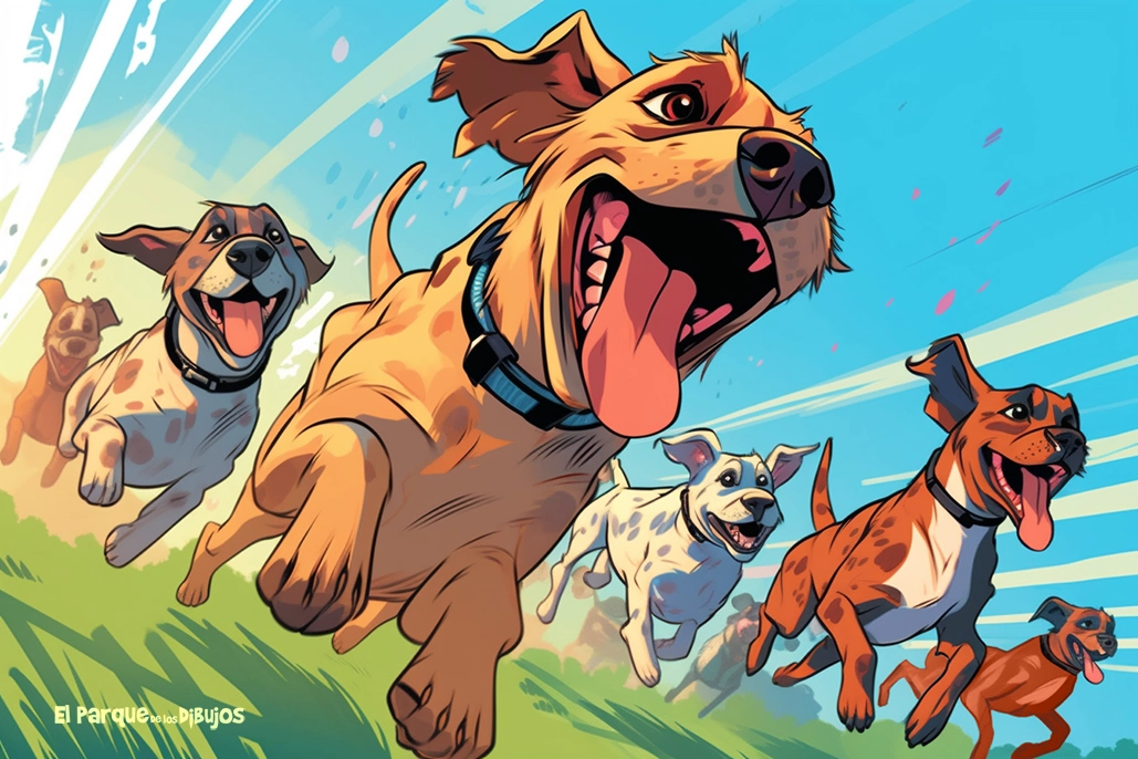 Imagen de unos perros corriendo para descargar gratis en alta calidad. Los perros de El Parque de los dibujos.