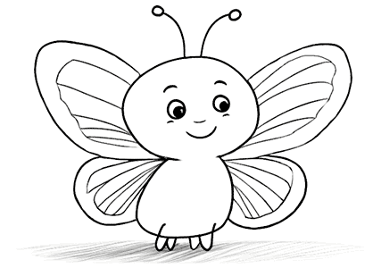 Dibujo para colorear muy sencillo de una mariposa infantil