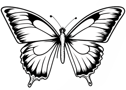 Dibujo de una mariposa en blanco y negro para colorear