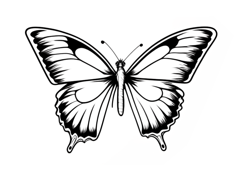 Dibujo de una mariposa en blanco y negro para colorear