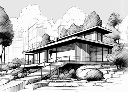 Dibujos de arquitectura. Diseño de vivienda unifamiliar.