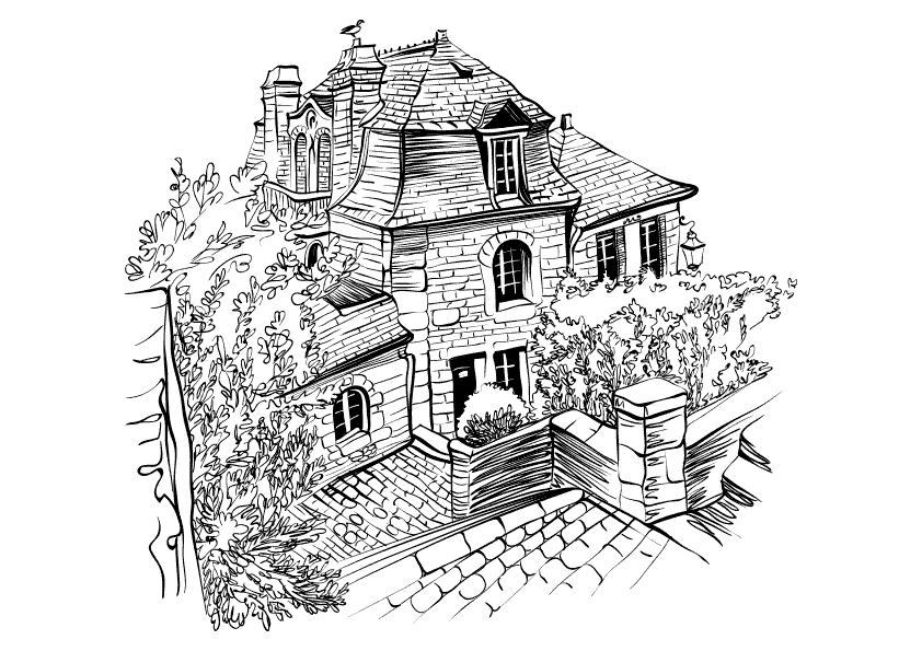 Dibujo colorear una casa de la región de Bretaña en Francia
