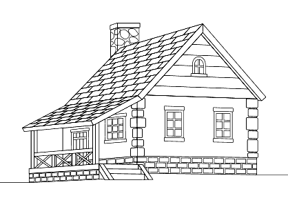 Dibujo para colorear de estilos de arquitectura, una casa de campo.