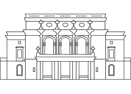 Dibujo para colorear de un edificio de arquitectura de estilo clásico en la ciudad de Estocolmo en Suecia