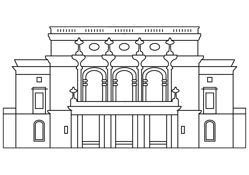 Dibujo para colorear un edificio de arquitectura clásica en la ciudad de Estocolmo en Suecia