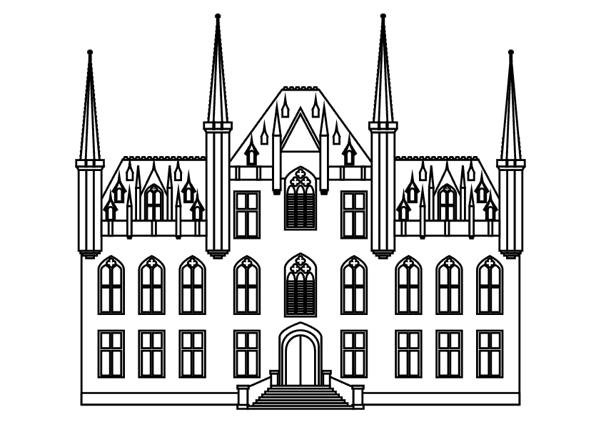 Dibujo para colorear de edificio Corte Provincial, Historium en la ciudad de Brujas en Bélgica